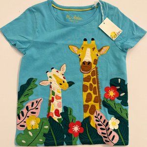 NWT MINI BODEN Kids' Safari Applique T-shirt In Aqua Blue Giraffe (size 6-7)